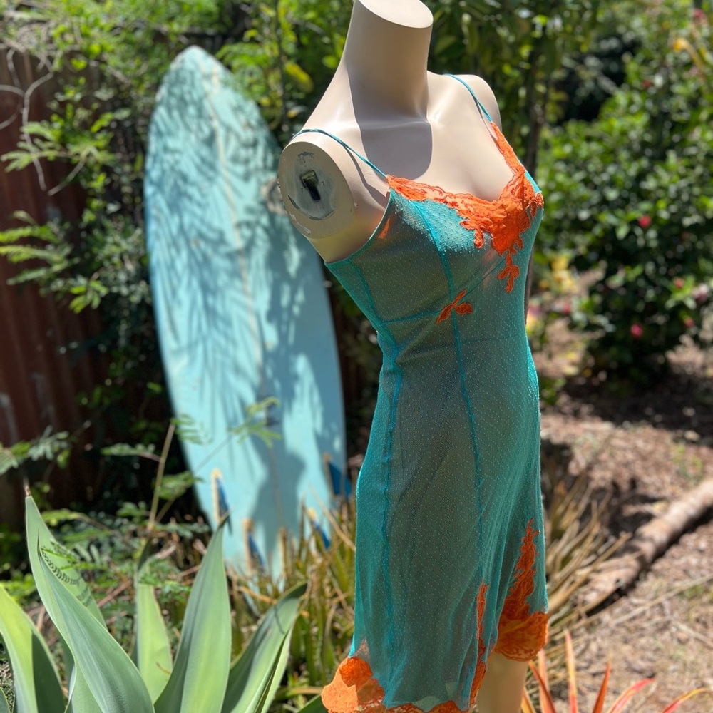 Betsey Johnson Turquoise and Orange Lace Dress - Picture 5 of 8